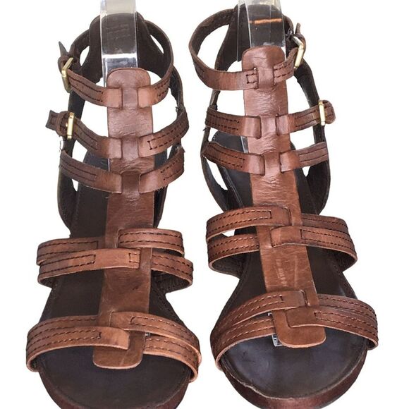 Franco Sarto Leather Double Buckle Straps Sandal‎ Women's Heels 9.5M Gladiator - Picture 9 of 14